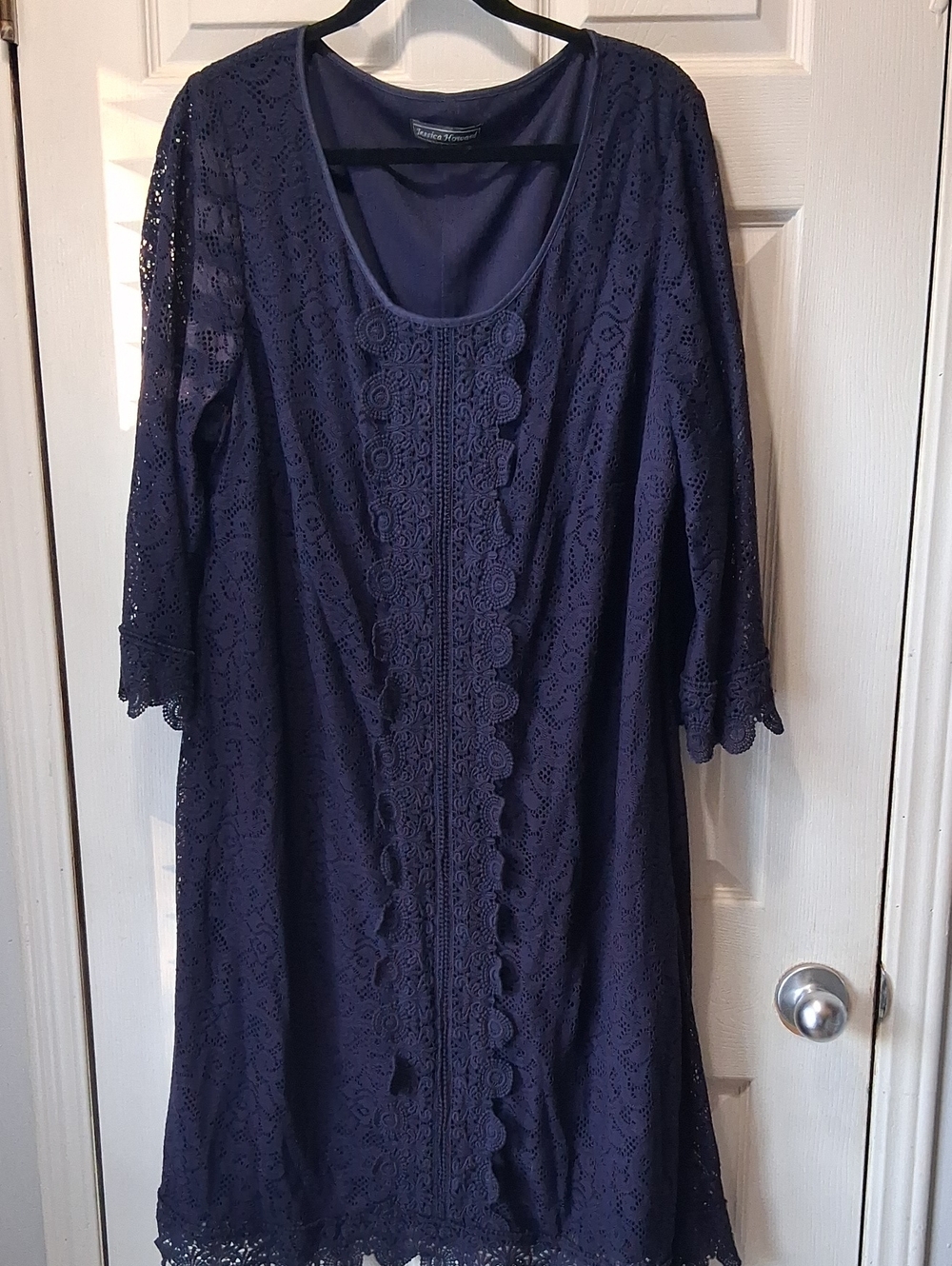 Sandra Darren Navy Lace Tunic with Crochet Trim
